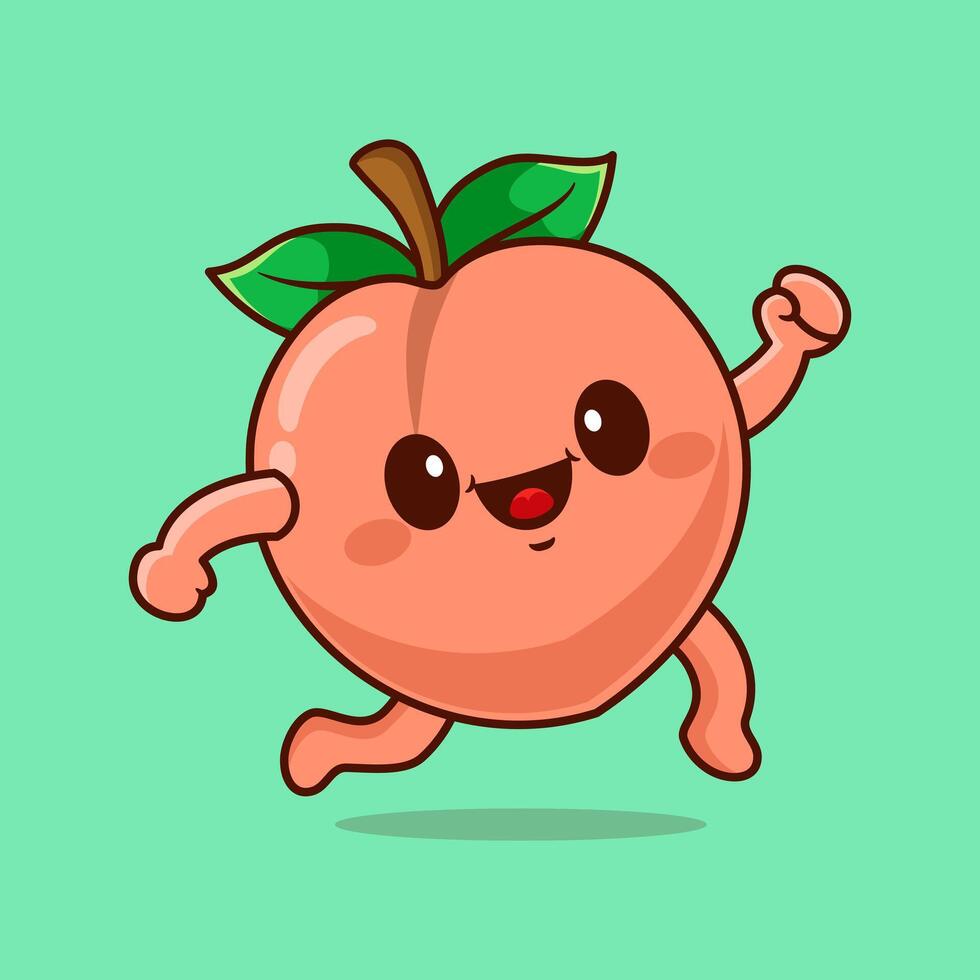 Cute funny running peach fruit. hand drawn cartoon kawaii character illustration vector