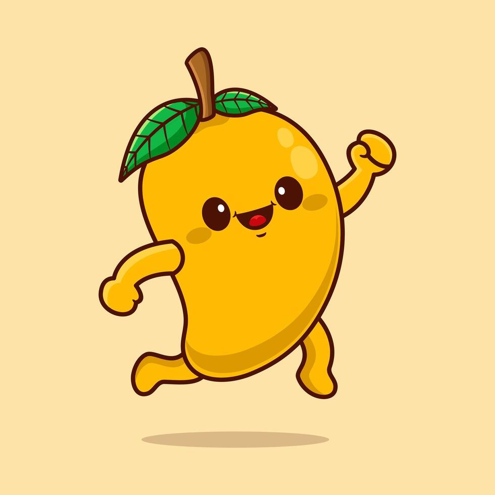 Cute funny running mango fruit. hand drawn cartoon kawaii character illustration vector