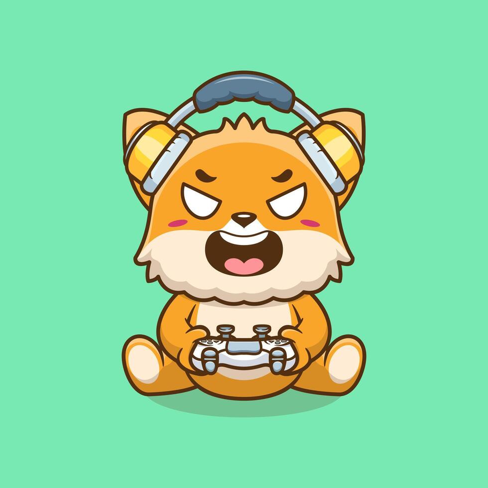 Cute dog gaming cartoon icon illustration. Animal technology icon concept isolated vector