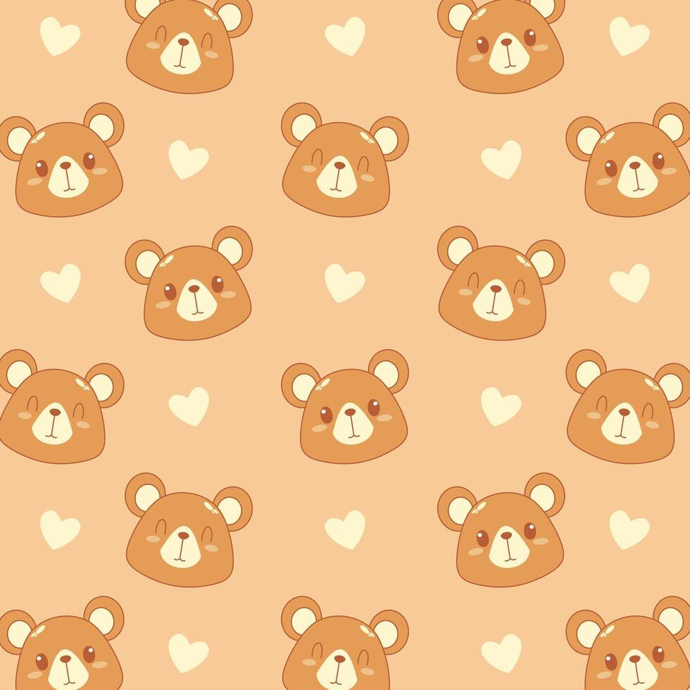 Cute teddy bear doodle seamless pattern and wallpaper vector