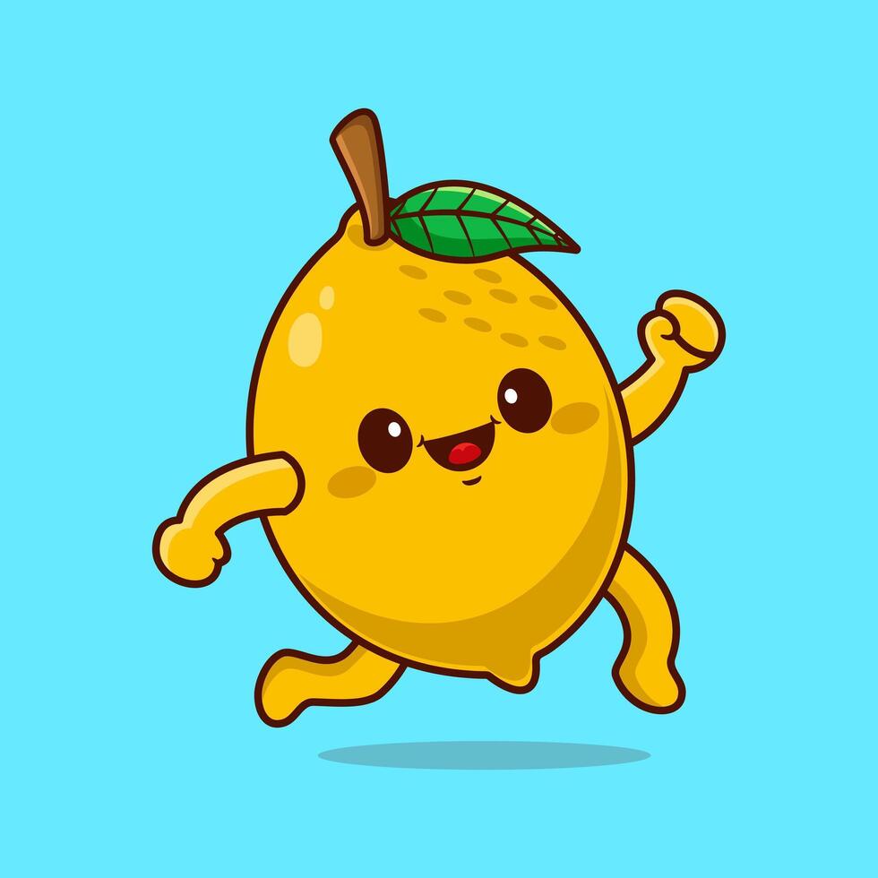 Cute funny running lemon fruit. hand drawn cartoon kawaii character illustration vector