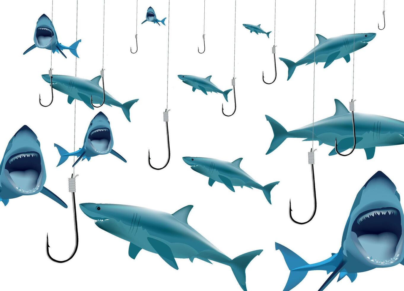 fishing hooks in a sea of sharks vector
