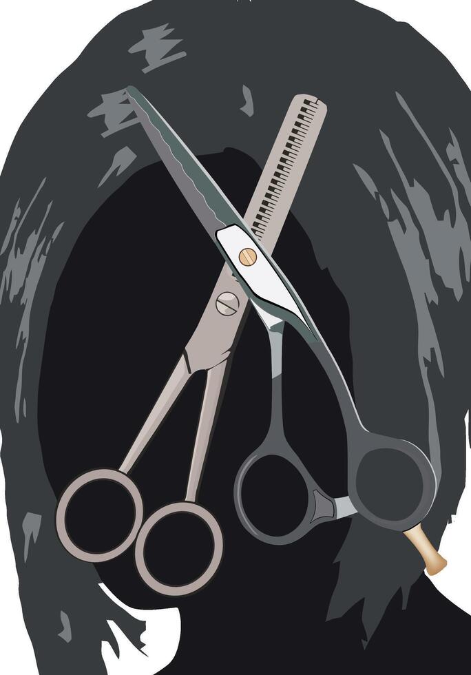 Female wig with hairdresser scissors- vector