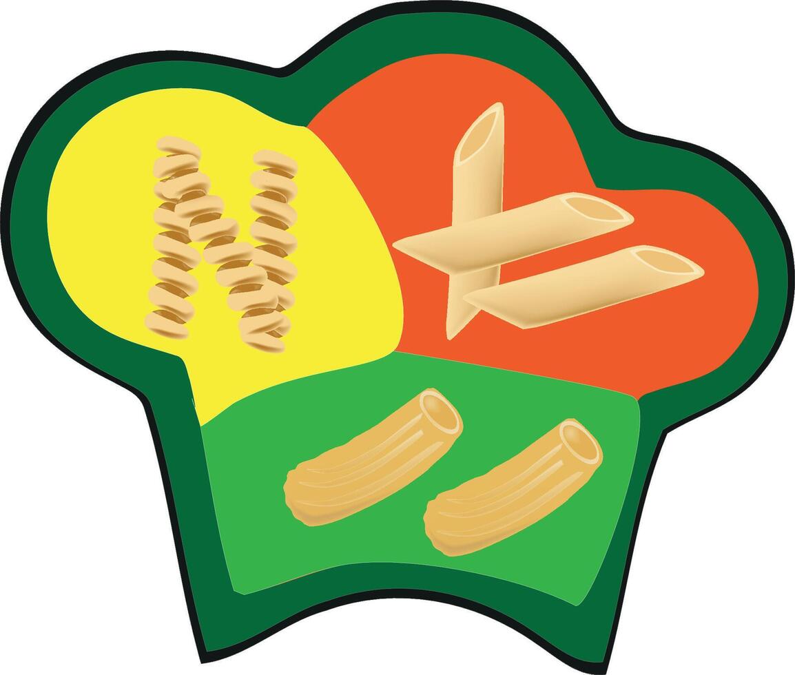 Different types of pasta forming a chef hat representing italian food vector
