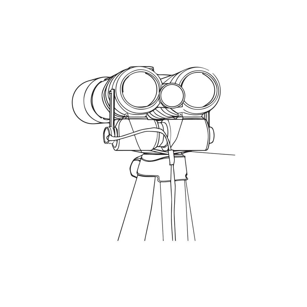 Hand drawn line art binoculars with a stand outline stroke illustration black and white vector