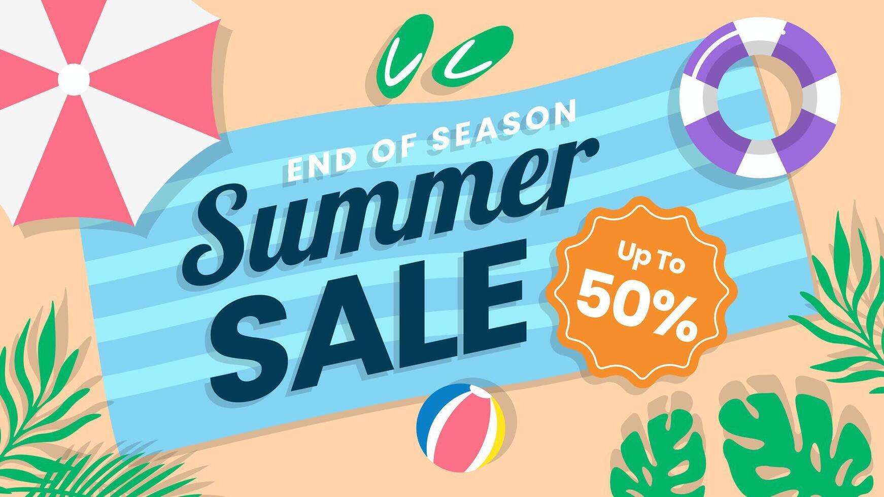 Summer Sale Background Template Design with beach element top view illustration vector