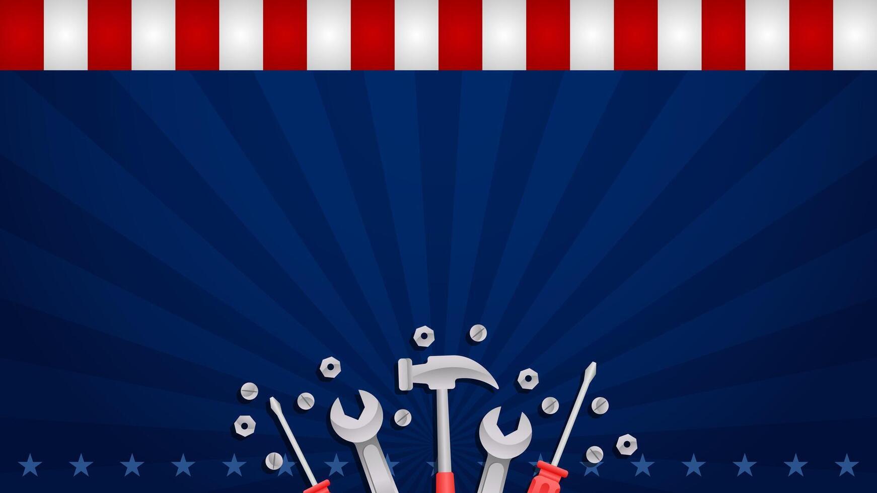 Labor Day background copy space for sale promotion, advertising, poster, banner, template with American flag and work tools vector