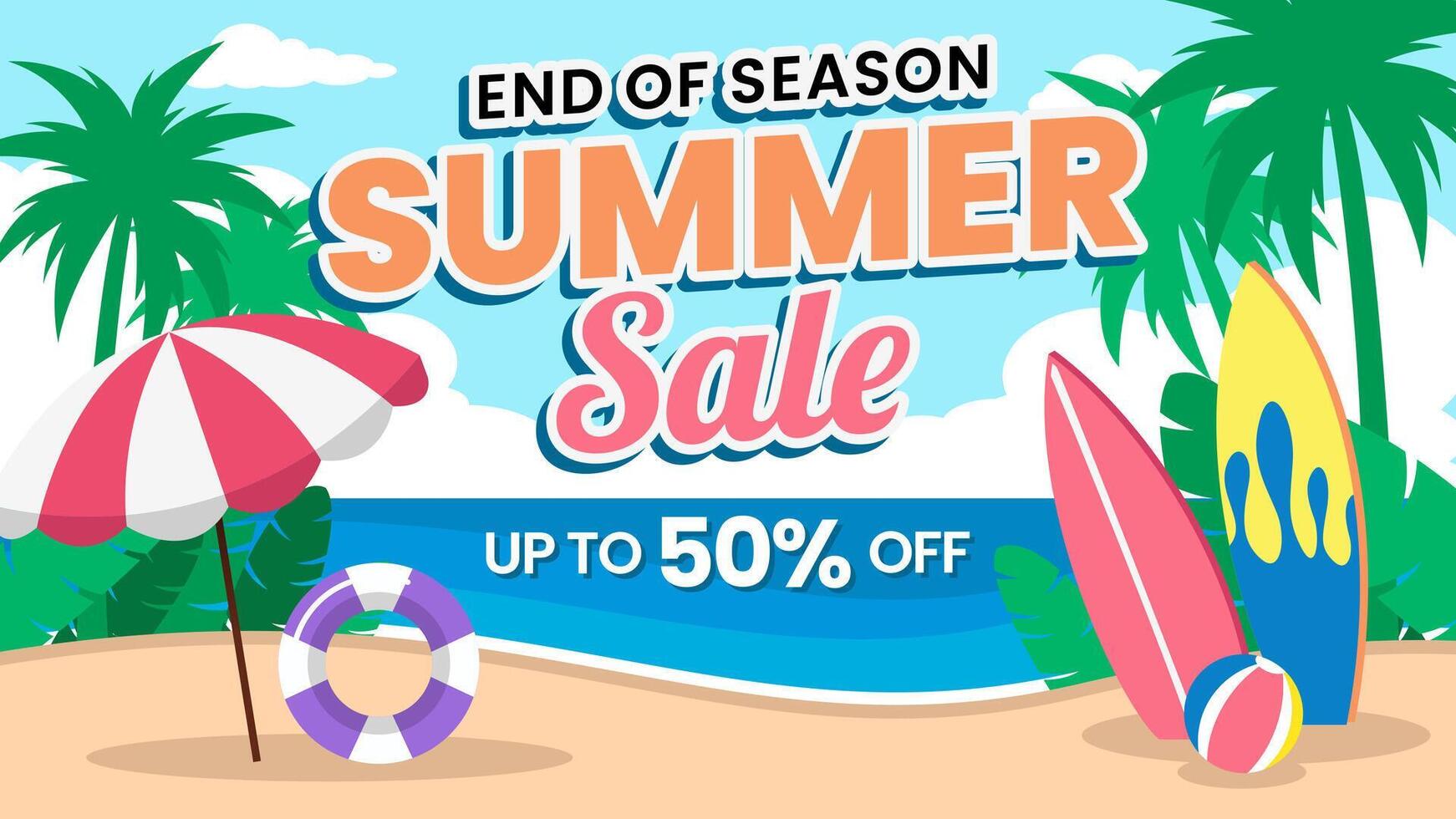 End of Season Summer Sale Banner with a Beach Background vector
