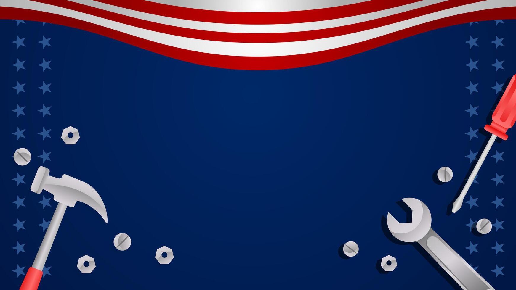 Labor day sale promotion advertising banner template decor with American flag work tools design . labor day copy space background American labor day wallpaper. vector
