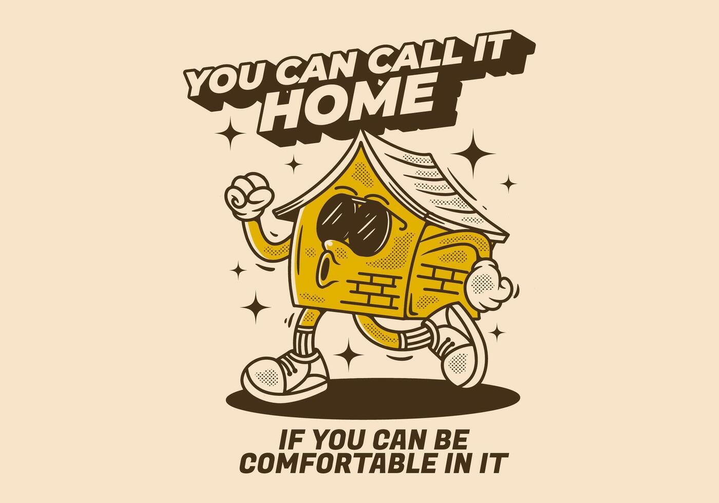 Walking house mascot character in vintage retro style vector