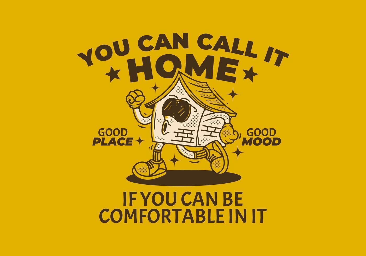 Walking house mascot character in vintage retro style vector