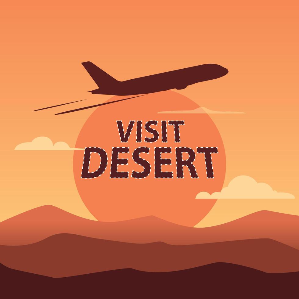 Visit Desert banner with airplane illustration vector