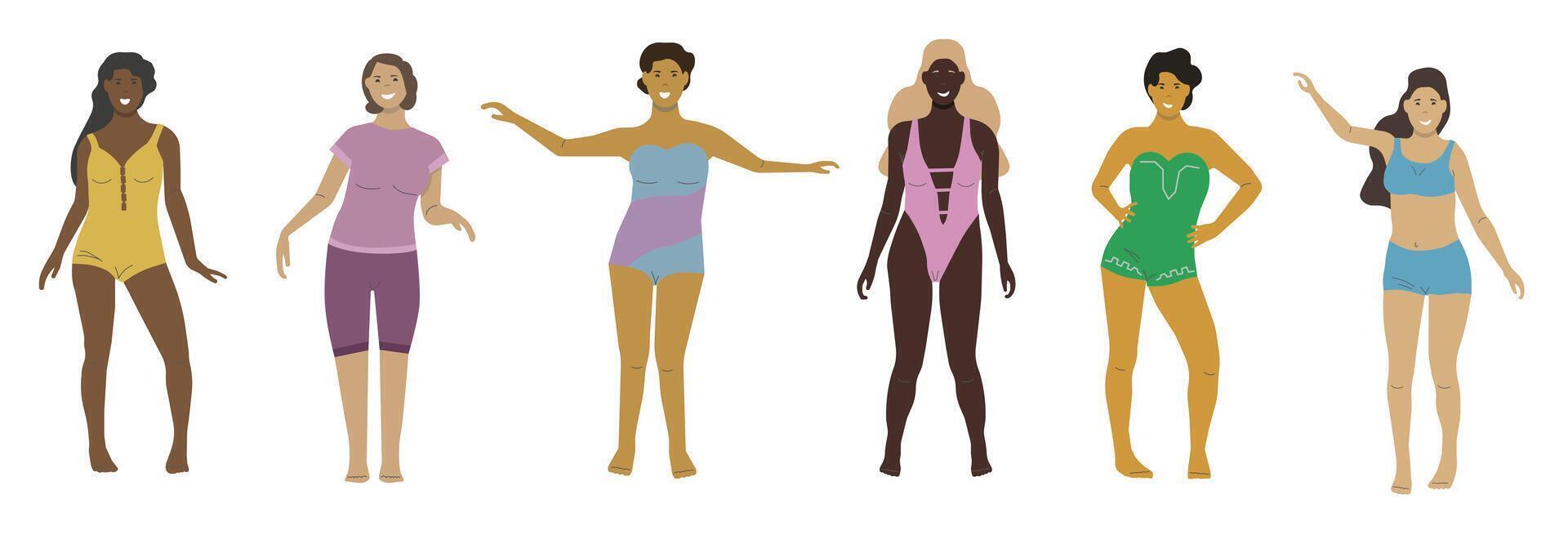 Illustration of ladies in bathing suits. Design element for summer party concept and other use. vector