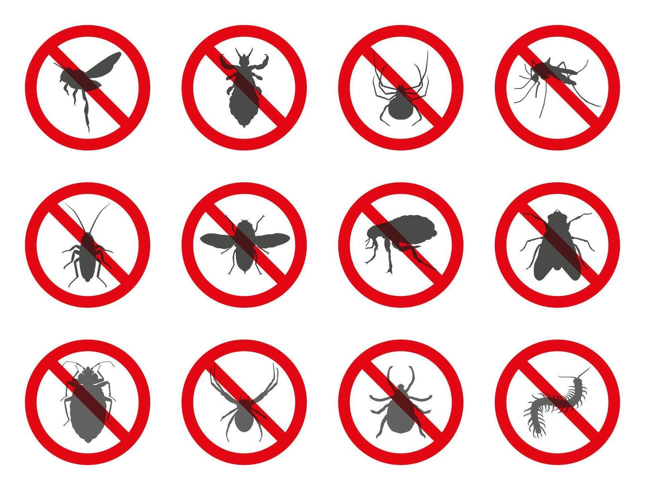 Set of isolated prohibited insects. Insects that bring discomfort to people. vector