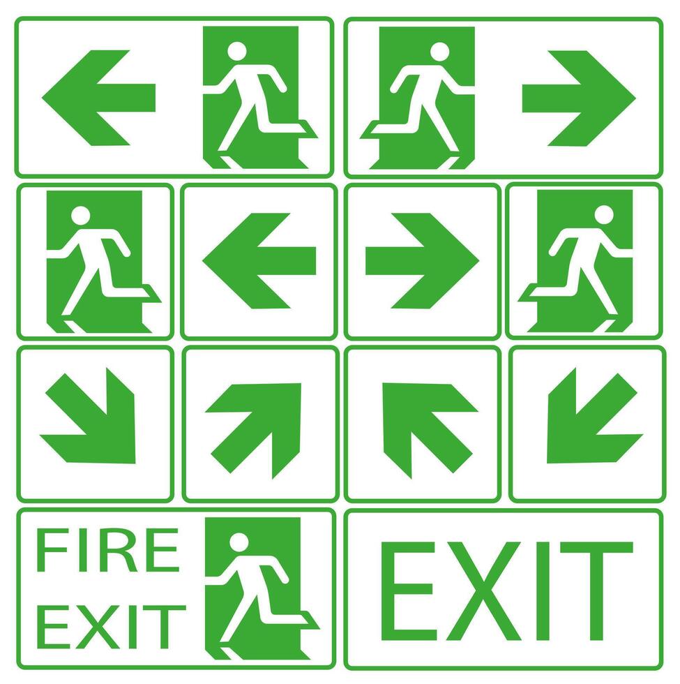 Emergency escape sign symbols exit. Illustration. vector