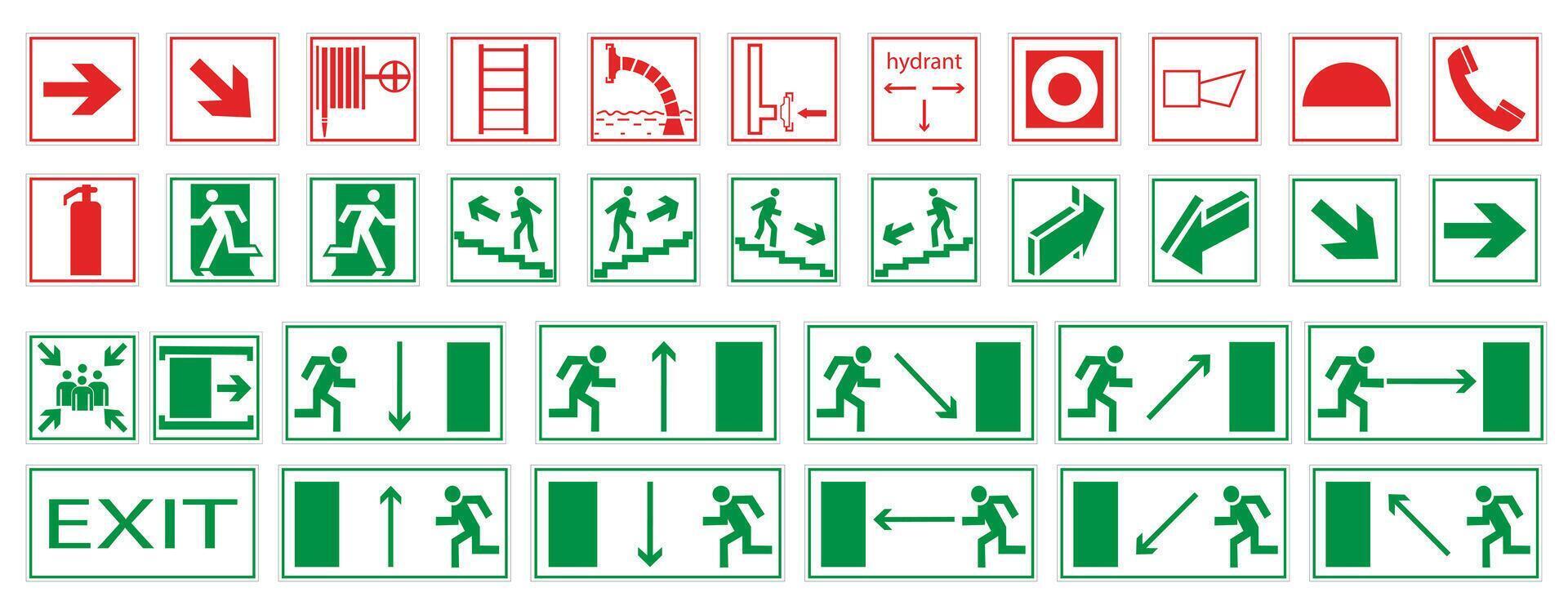 Fire safety signs. Meeting point, emergency exit. vector