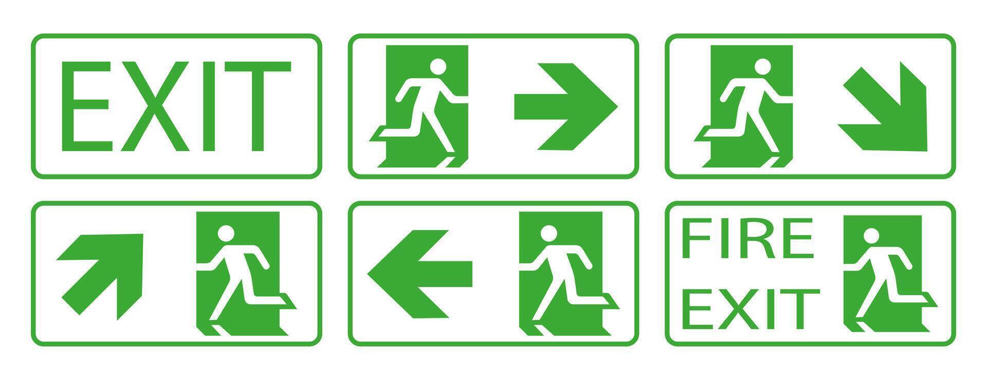 Fire exit sign, illustration. Exit emergency exit symbols. vector