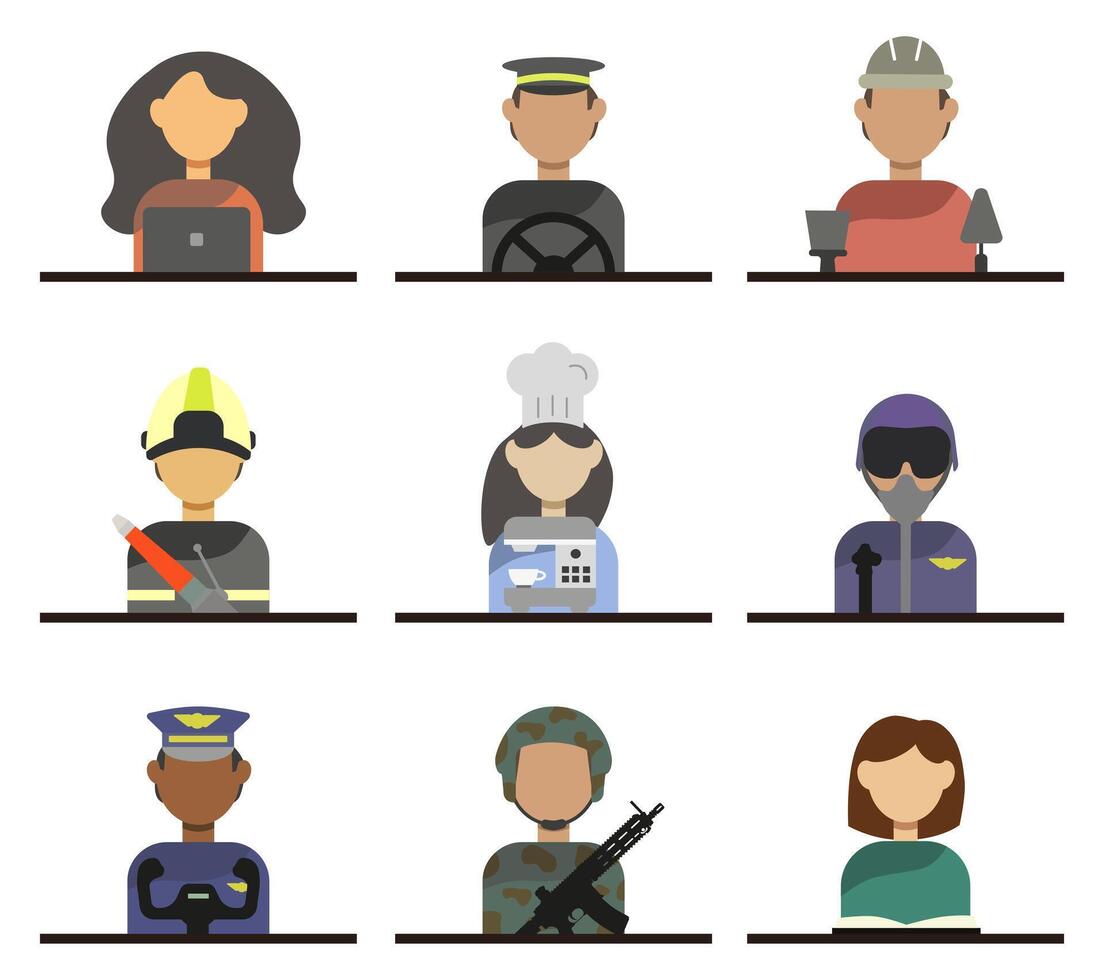 Collection of people of different professions isolated on a white background. vector