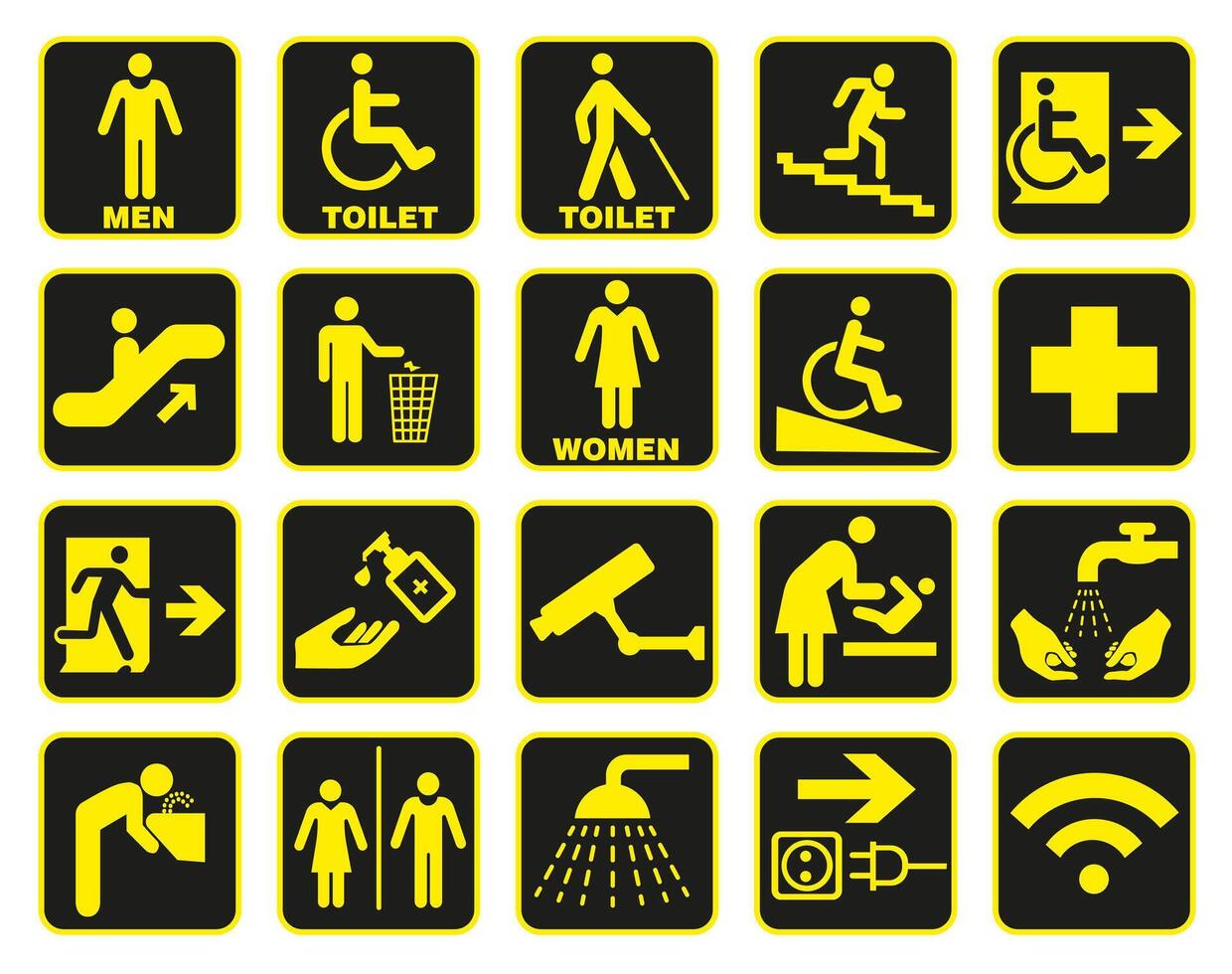 Bright signs that are often used in social places. vector