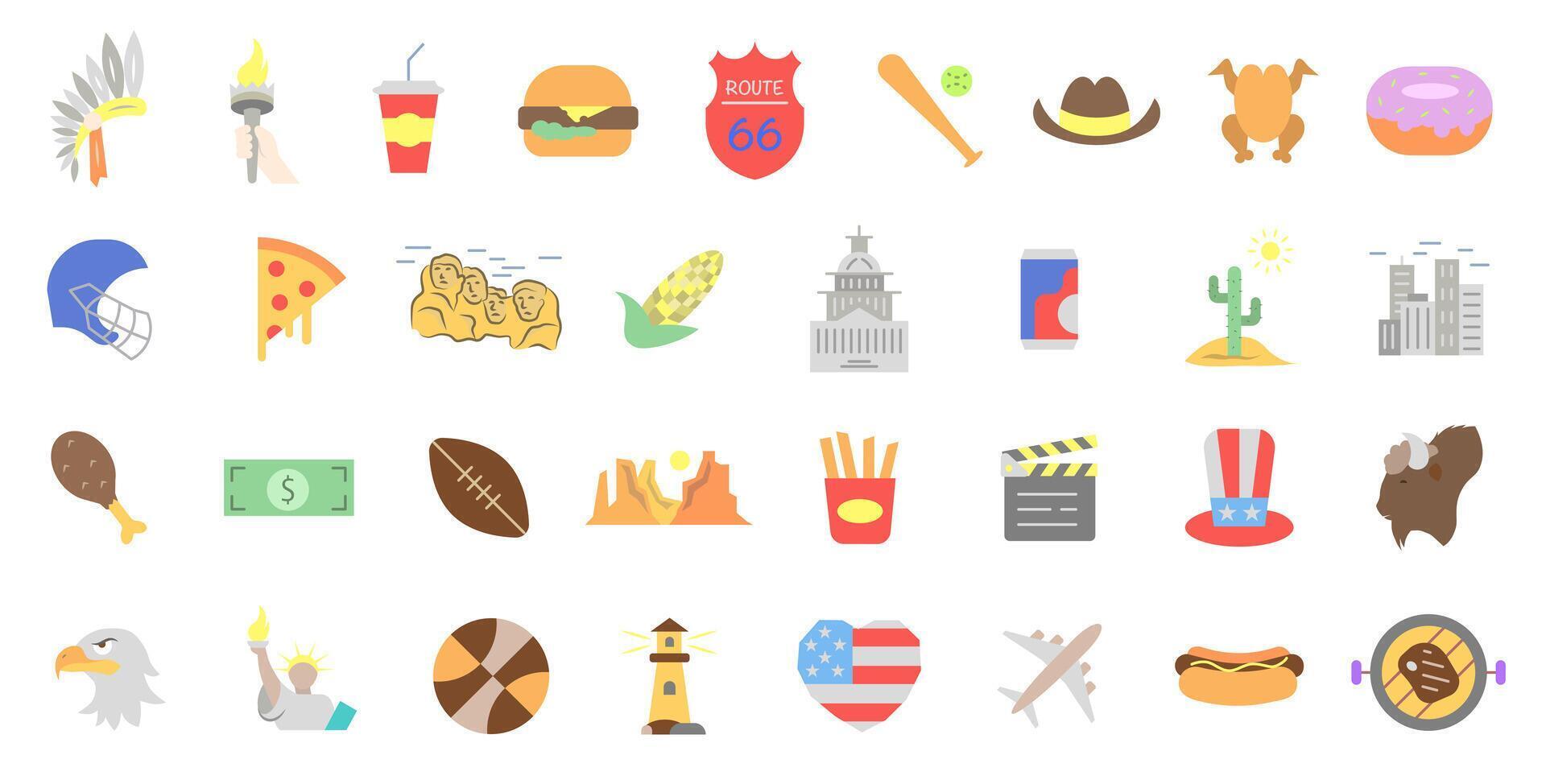 Color symbols of America. USA symbols icons. United States elements illustration. vector