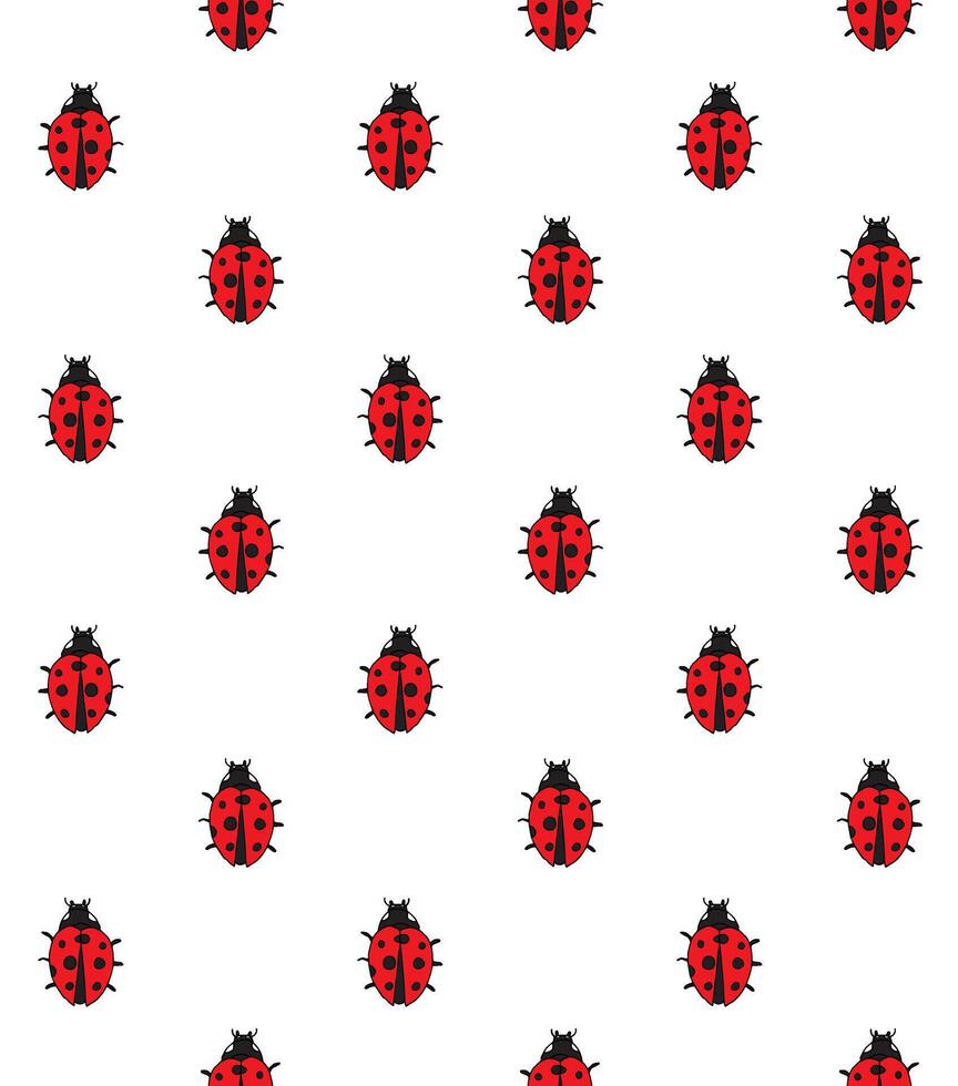 Seamless pattern of sketch ladybug vector