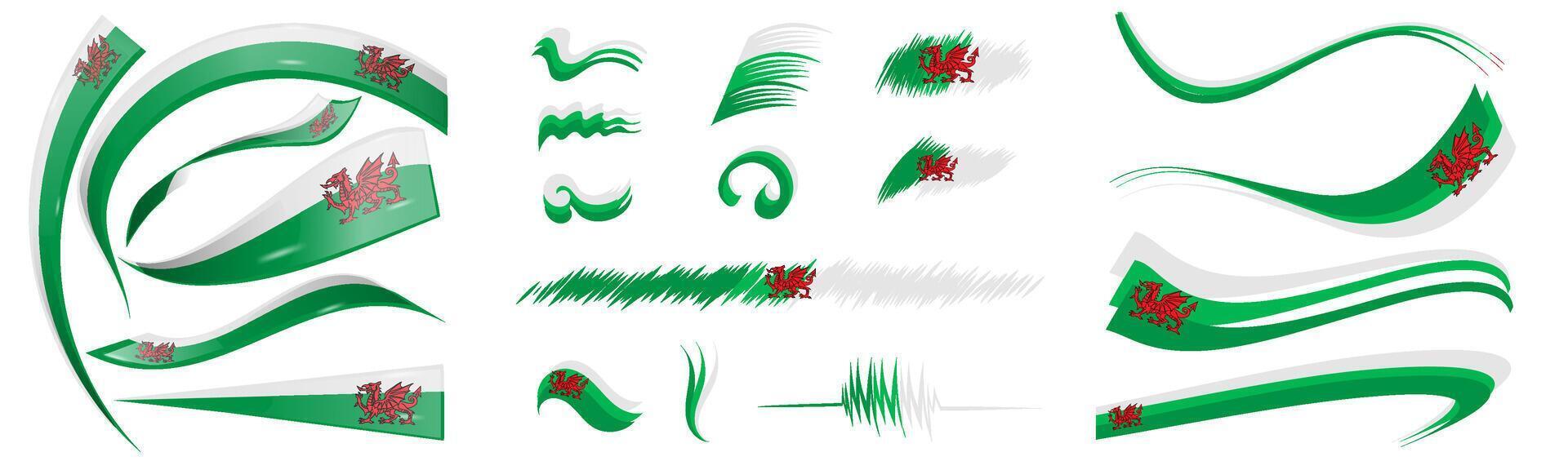 Wales flag set elements, illustration on a white background vector