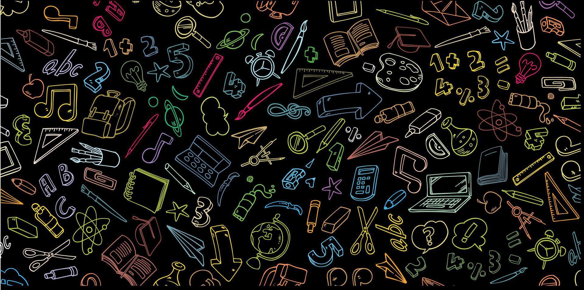 Back to school pattern on black background. illustration vector