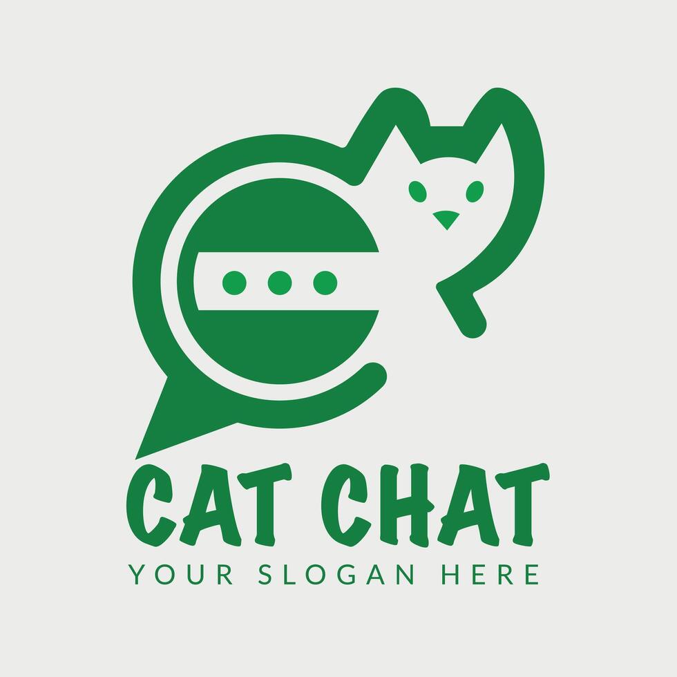 a green and white logo with a cat on it Cat Chat- app logo- chatting app logo- chatting icon vector