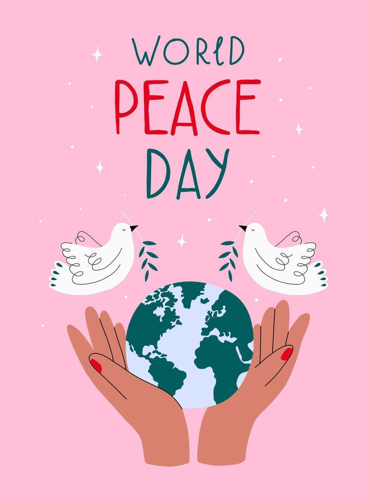 Card for International Day of peace Earth planet. vector