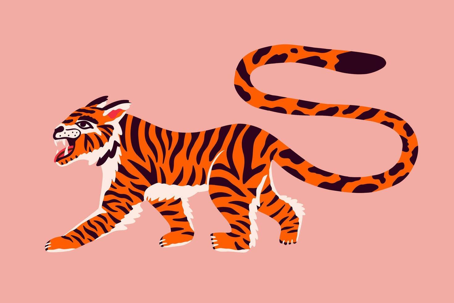 Stylish siberian tiger in groovy stile. . vector