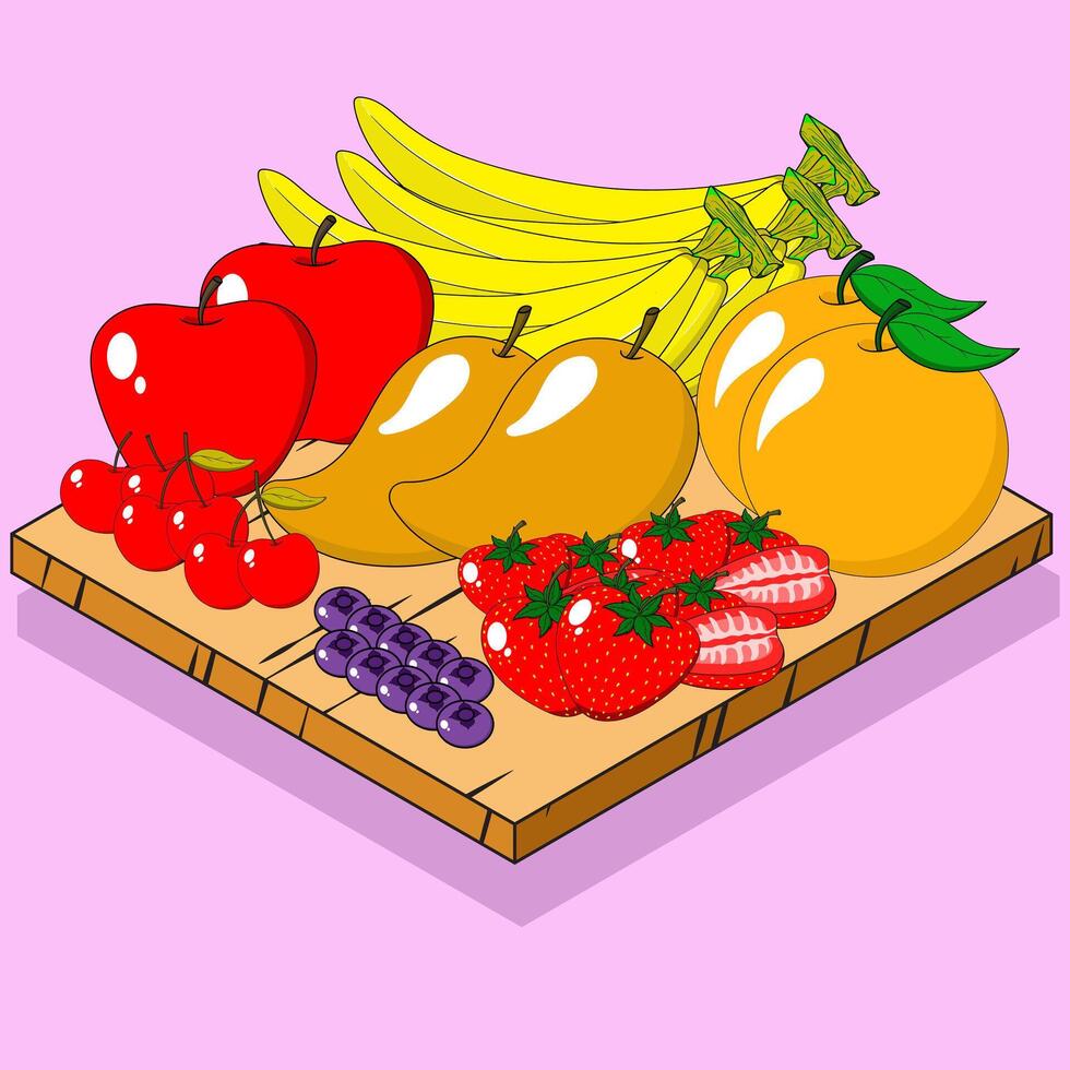 A large set of fruits in isometric style vector
