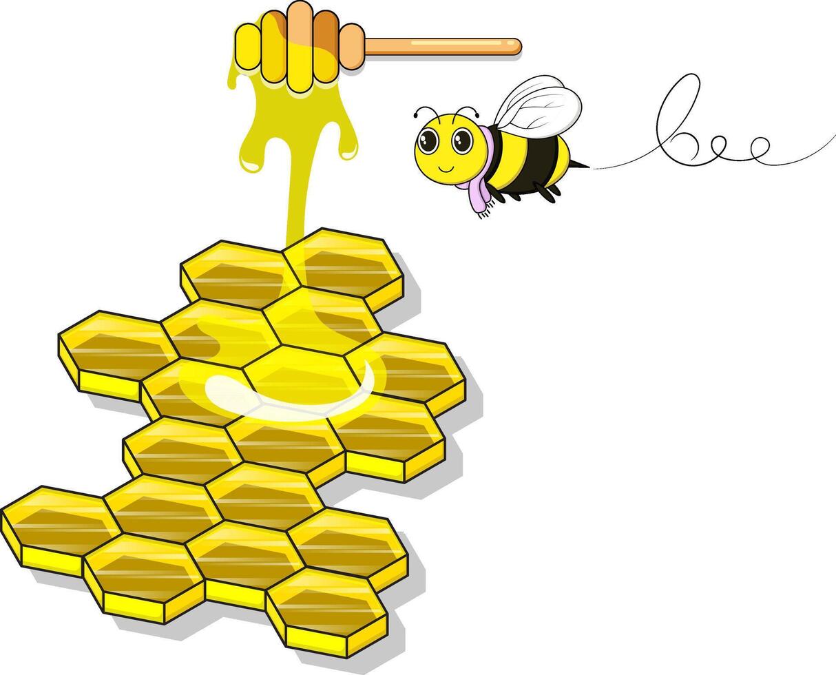 Honeycomb with honey bee illustration vector
