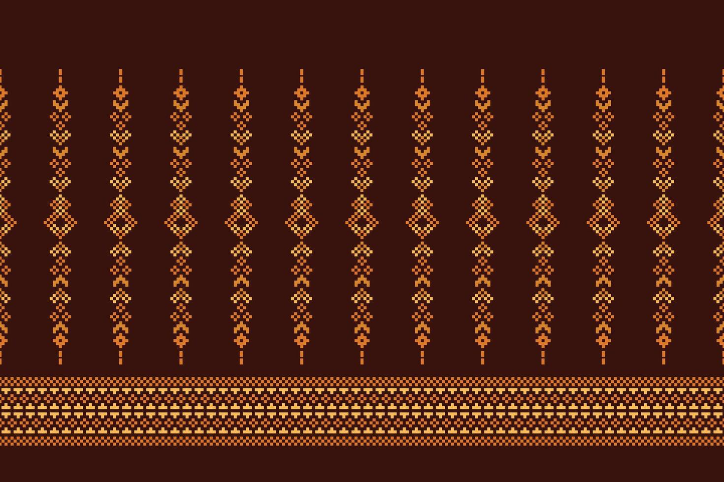 Traditional black ethnic motifs ikat geometric fabric pattern cross stitch.Ikat embroidery Ethnic oriental Pixel brown background.Abstract,illustration. Texture,decoration,wallpaper. vector