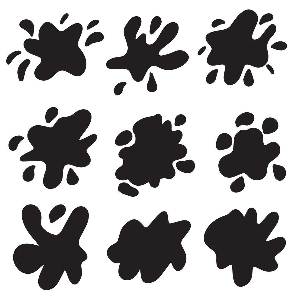 Set of black spots of organic liquid. Abstract spots. Flat design, . illustration. vector