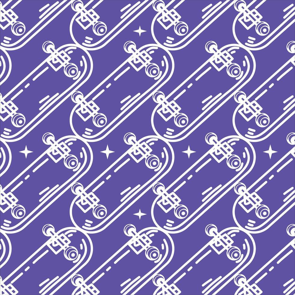 skateboard in outline style hand drawn illustration seamless pattern purple background vector