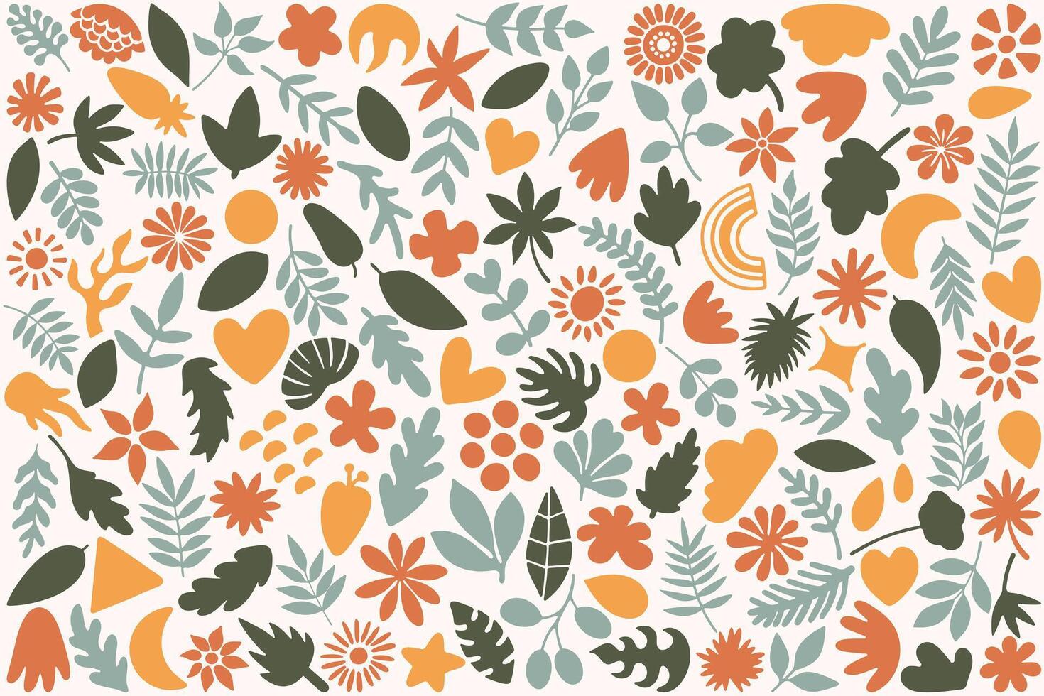 Abstract floral shapes big set. Colorful organic nature icons collection isolated on white. Hand drawn design elements. vector