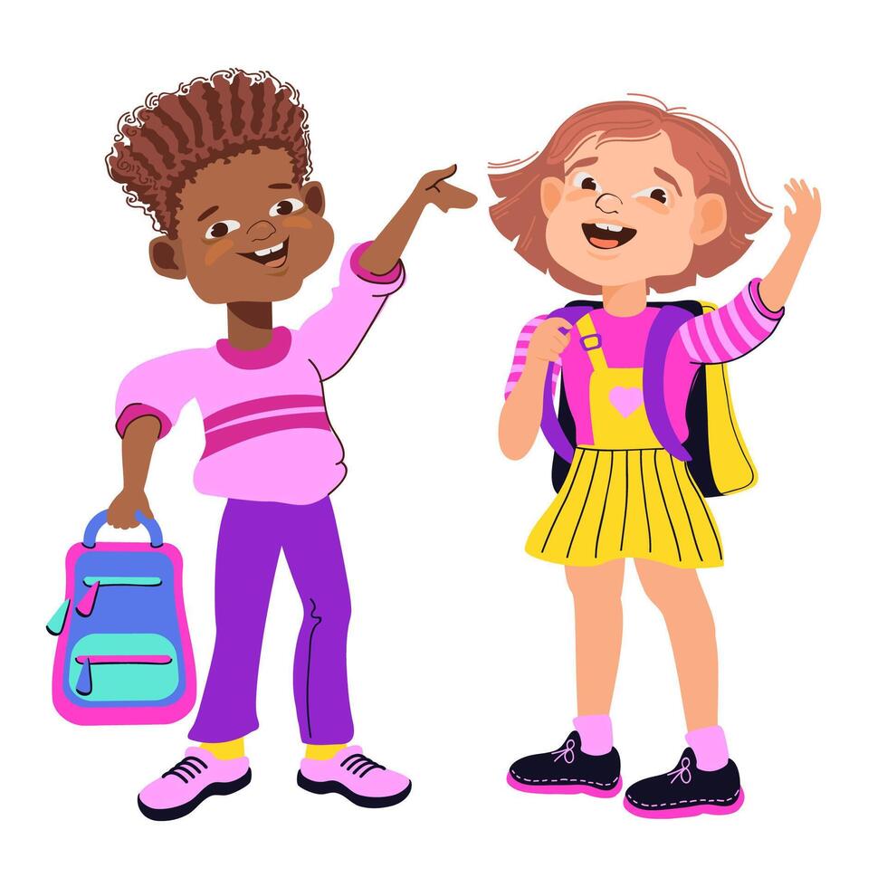 School children ready to go back to school. illustration. vector