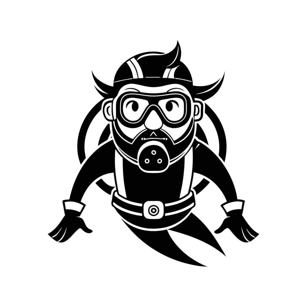 scuba driver illustration design black and white vector