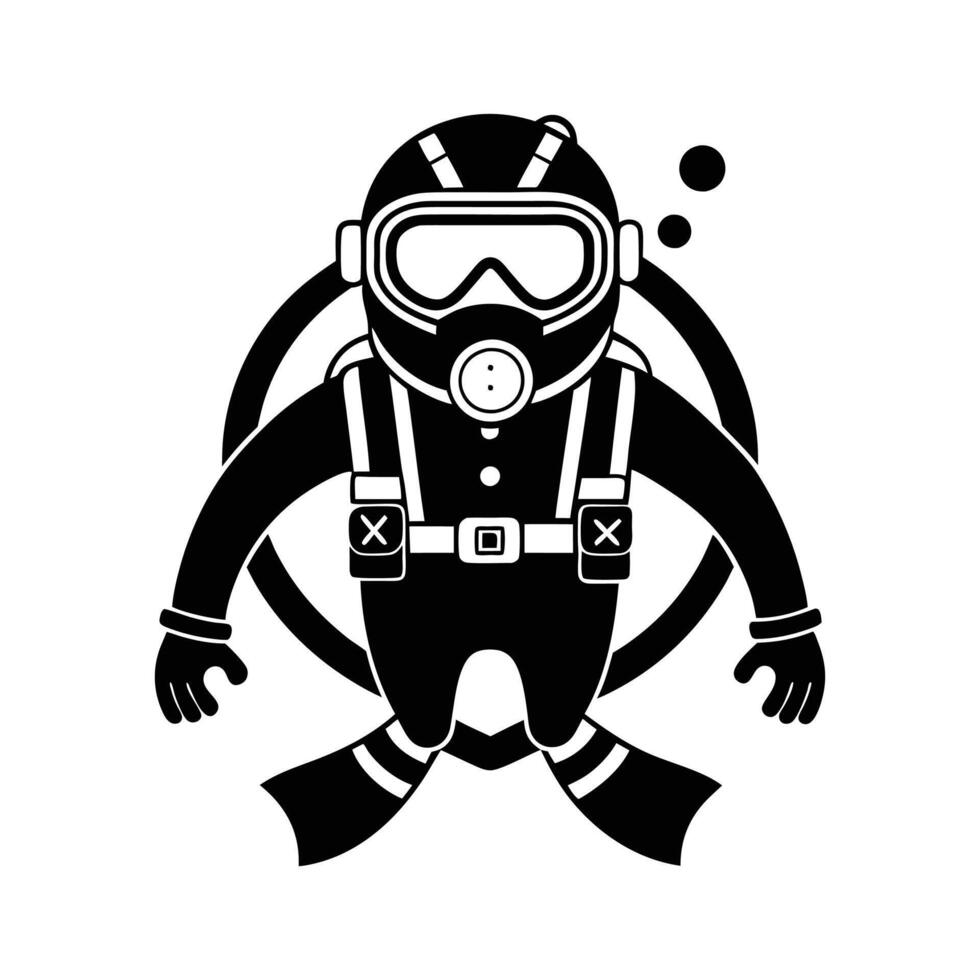 scuba driver illustration design black and white vector