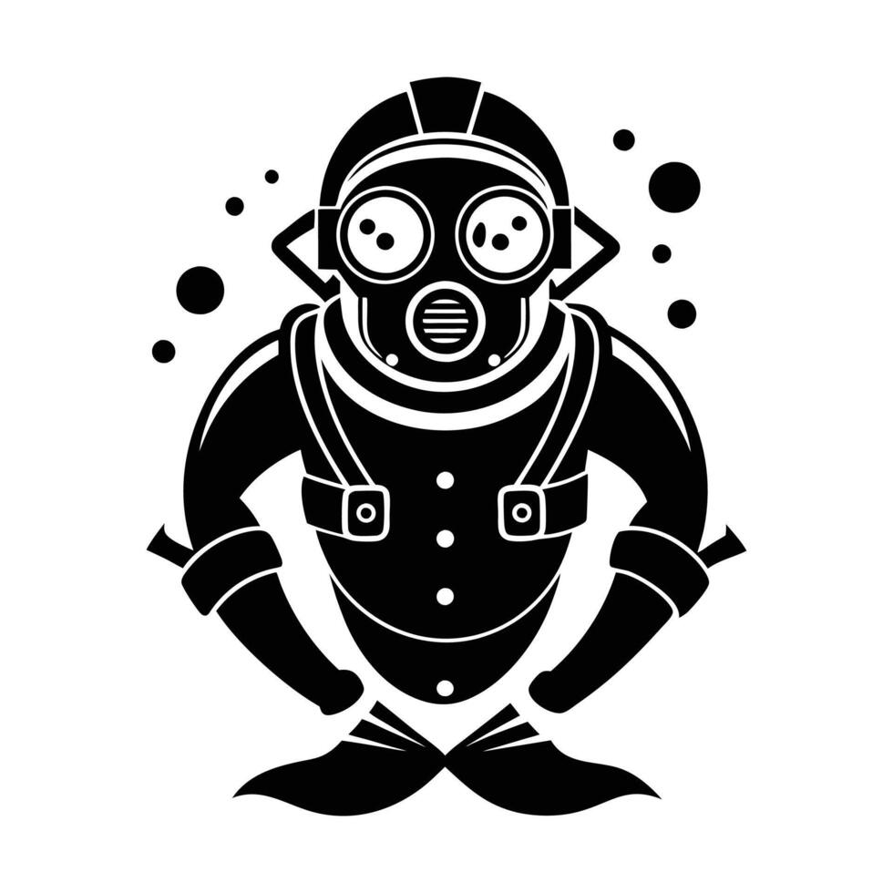 scuba driver illustration design black and white vector