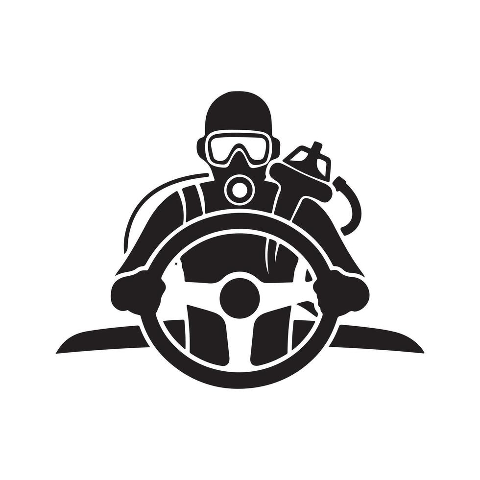 scuba driver illustration design black and white vector