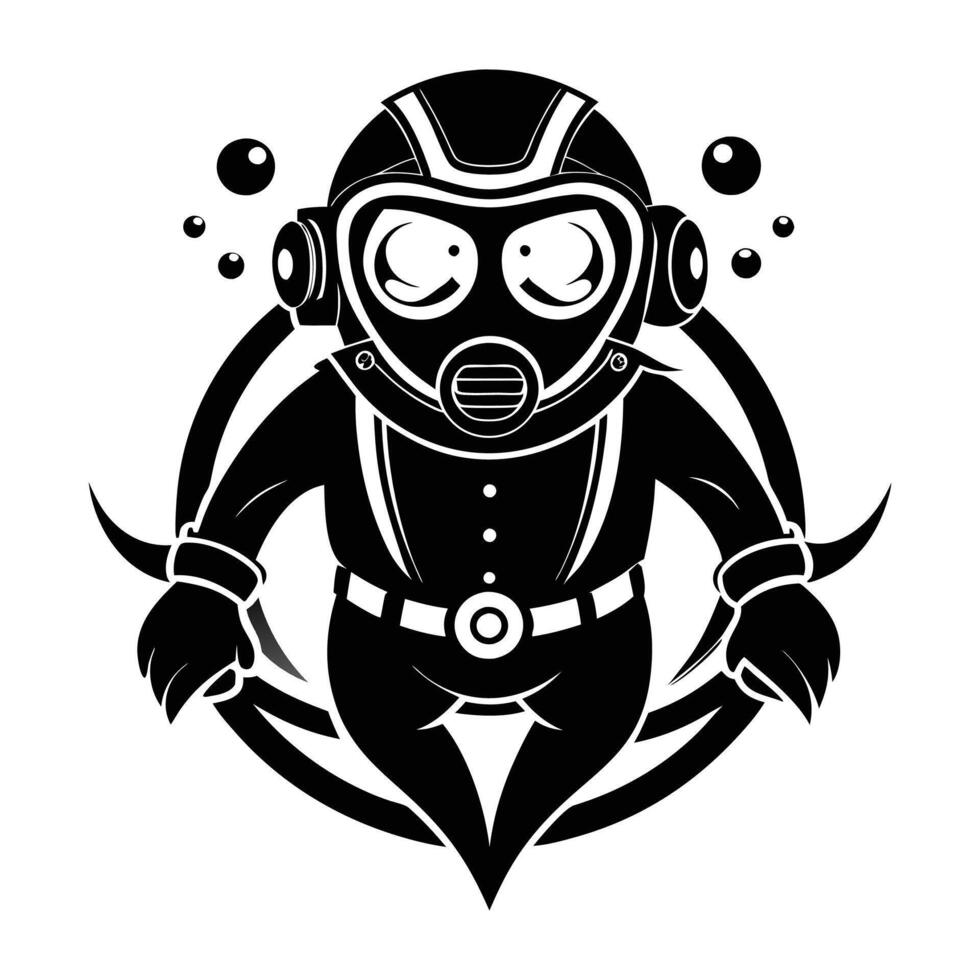 scuba driver illustration design black and white vector