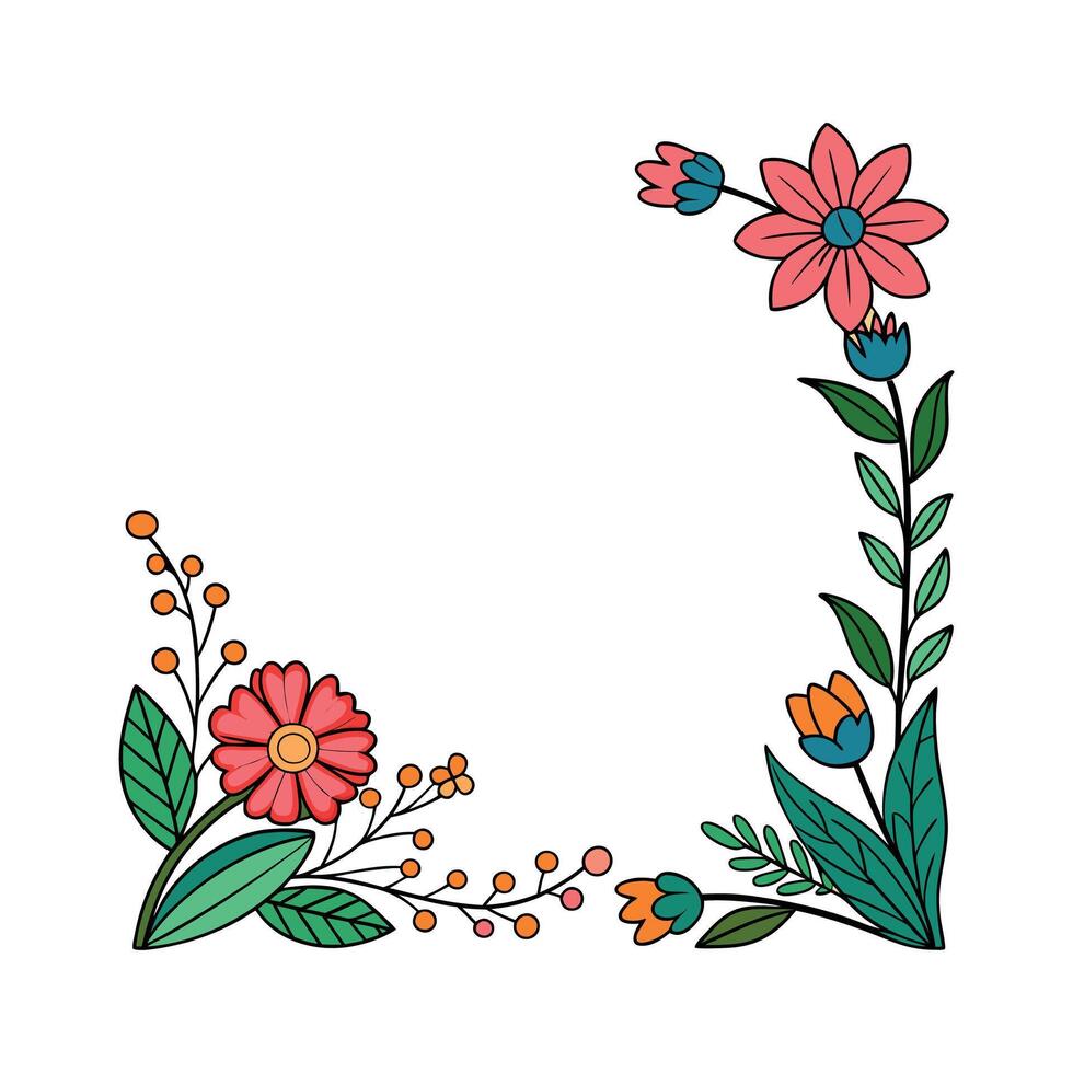 floral frame with flowers and leaves on a white background vector