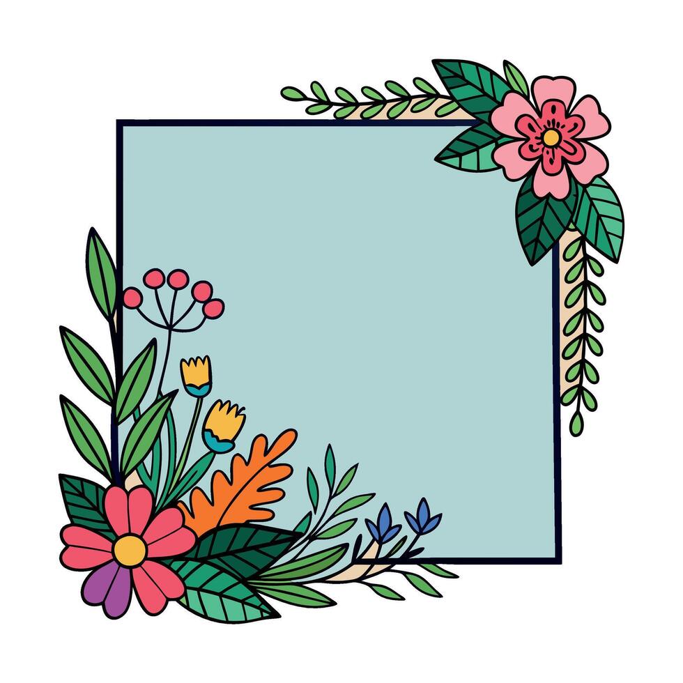 floral frame with flowers and leaves on a white background vector