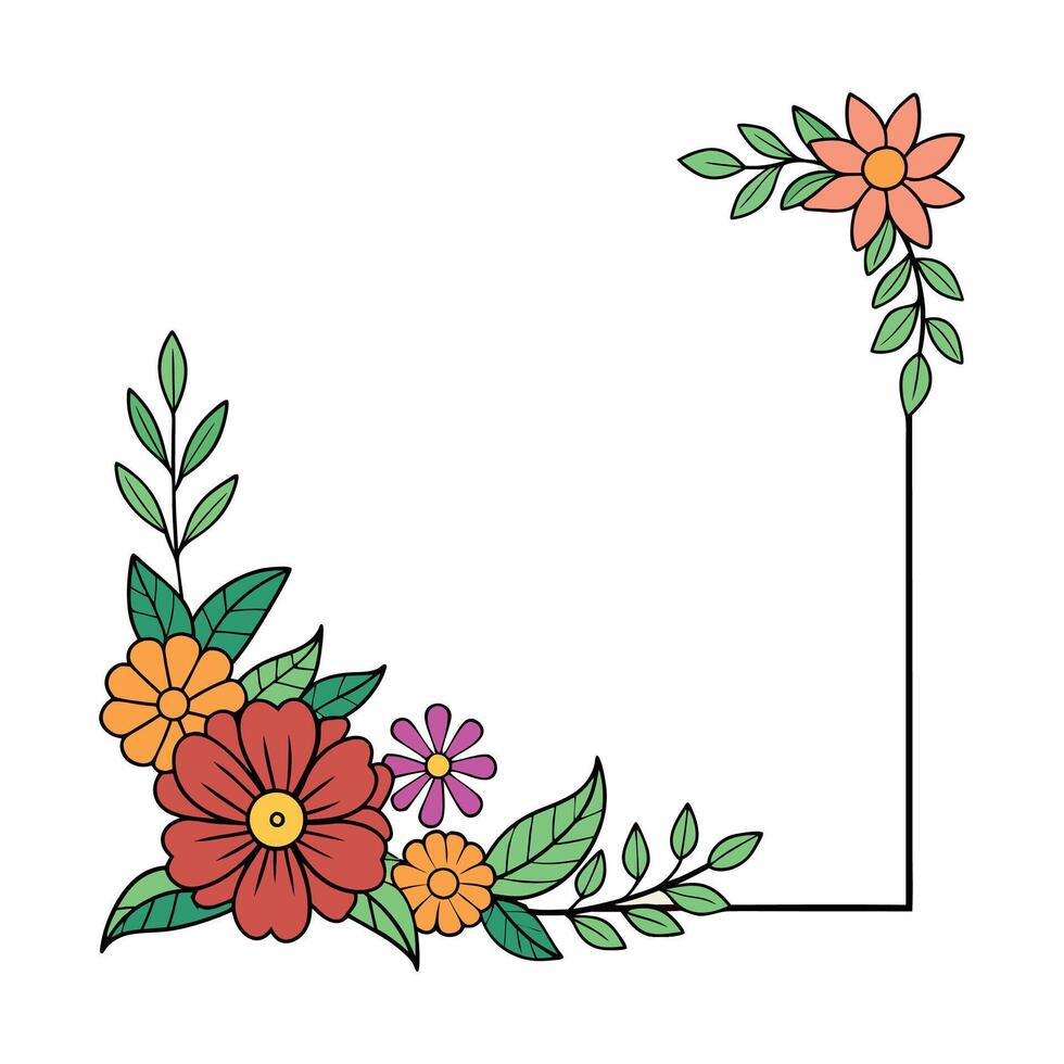 floral frame with flowers and leaves on a white background vector
