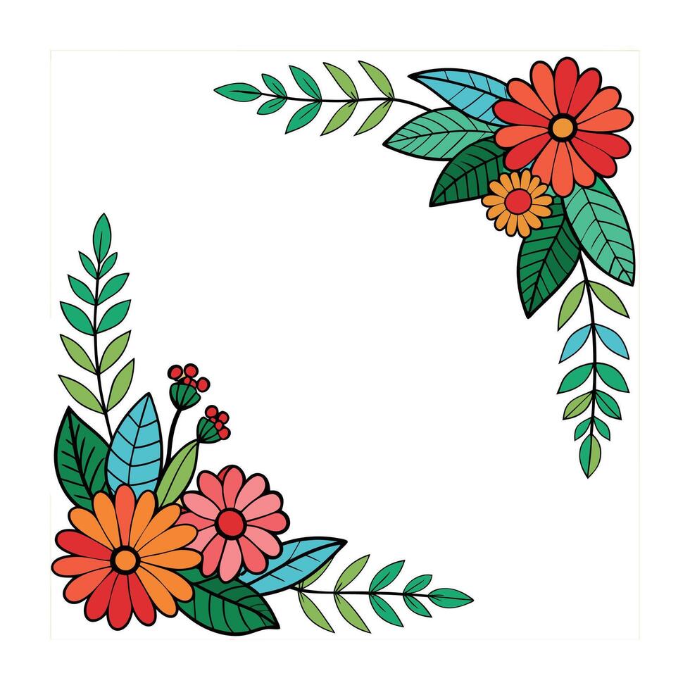floral frame with flowers and leaves on a white background vector