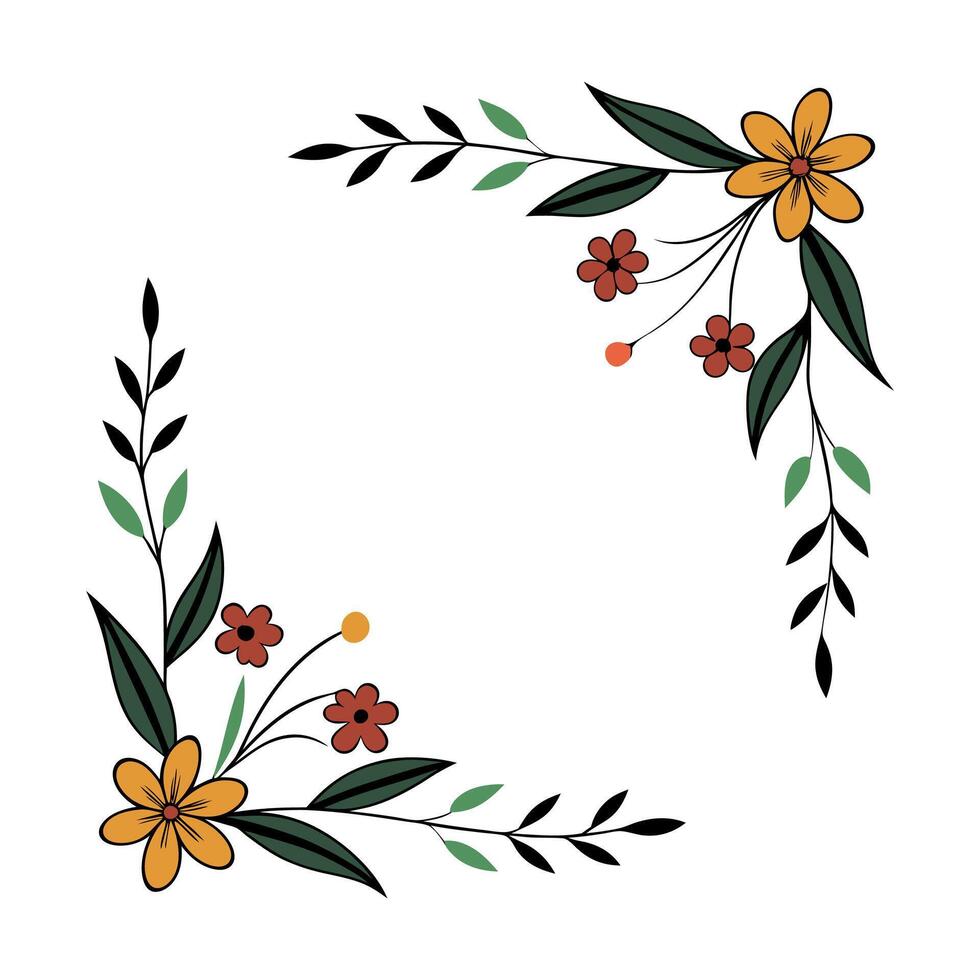 floral frame with flowers and leaves on a white background vector