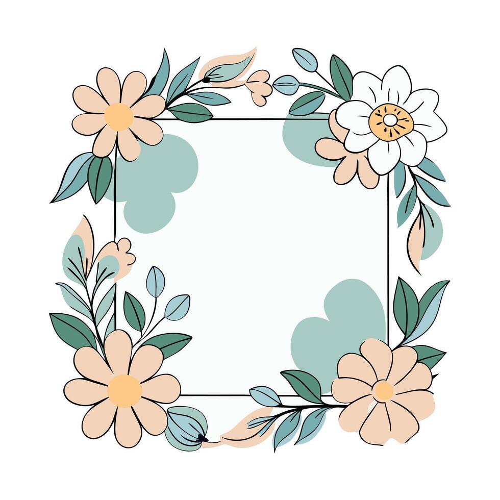 floral frame with flowers and leaves on a white background vector