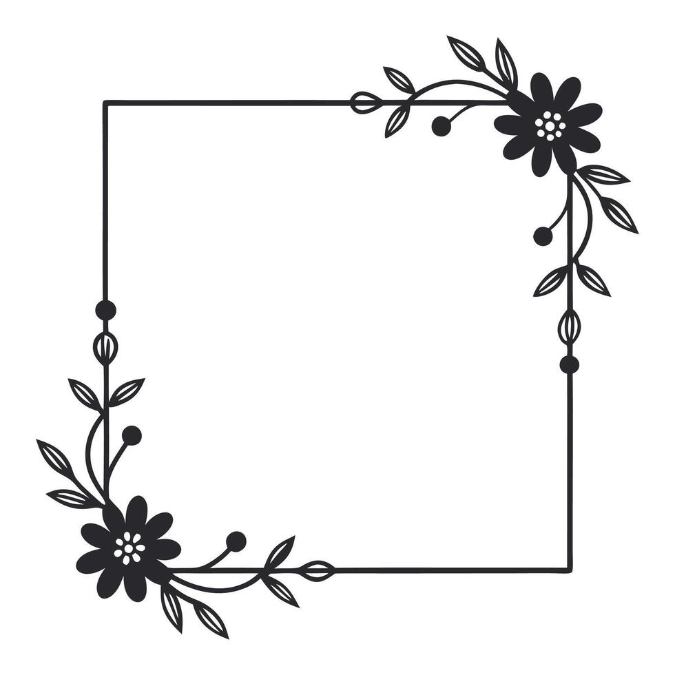 floral frame with flowers and leaves on a white background vector