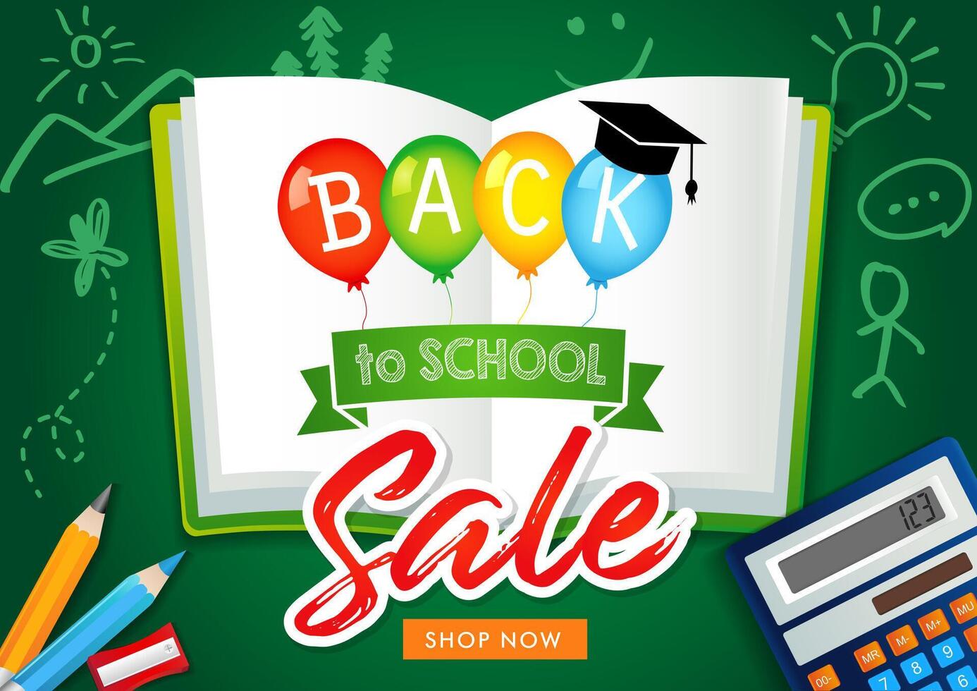 Back to School Sale coupon card, or advertising banner. vector